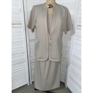 Elisabeth Williams 90s Taupe Women’s 2 Piece Skirt Suit Polyester Large